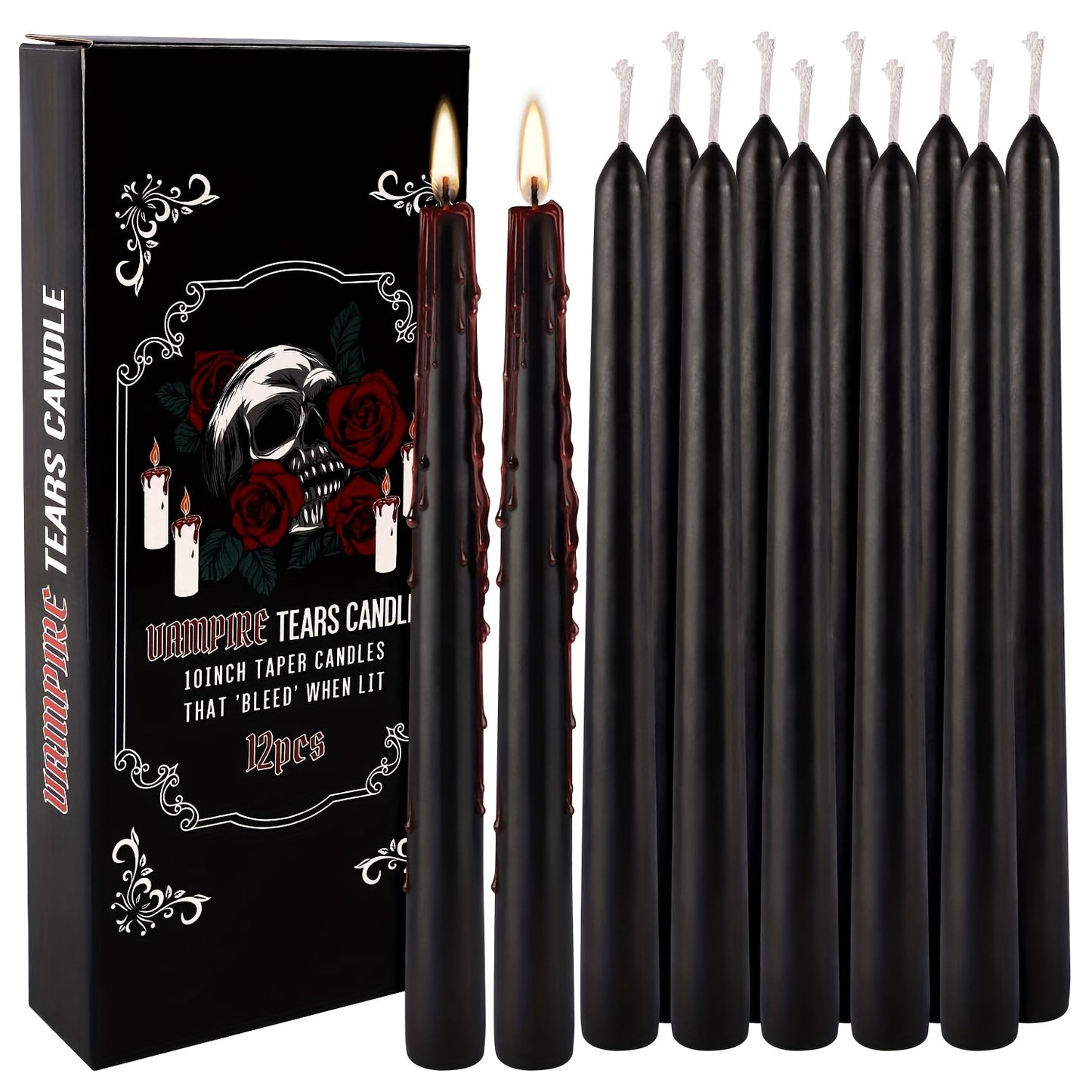 12pcs Black Teardrop Tall Taper Candles, Drip-free, Smoke-free, Fragrance-free, Home Dinner Candles, Hand-poured, Premium Quality, Suitable For Church, Home, Wedding, Party, Seasonal Celebrations, Emergencies And Home Decorat