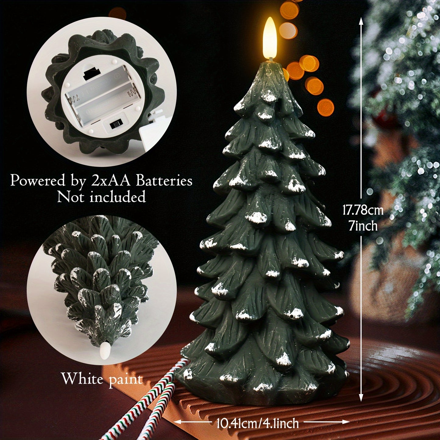 Christmas Tree Shaped Flickering Flameless Candles, Green Real Wax Battery Operated LED Candles With Timer For Christmas Home Party Decoration Christmas Gift Set Of 2