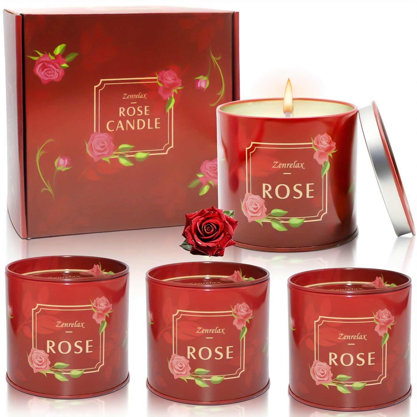 Scented Candles Gift Sets For Women, 4 Pack Natural Soy Candles For Home Scented, Rose Jar Candle, Gift For Mother'S Day, Birthday, Valentine's, Anniversary