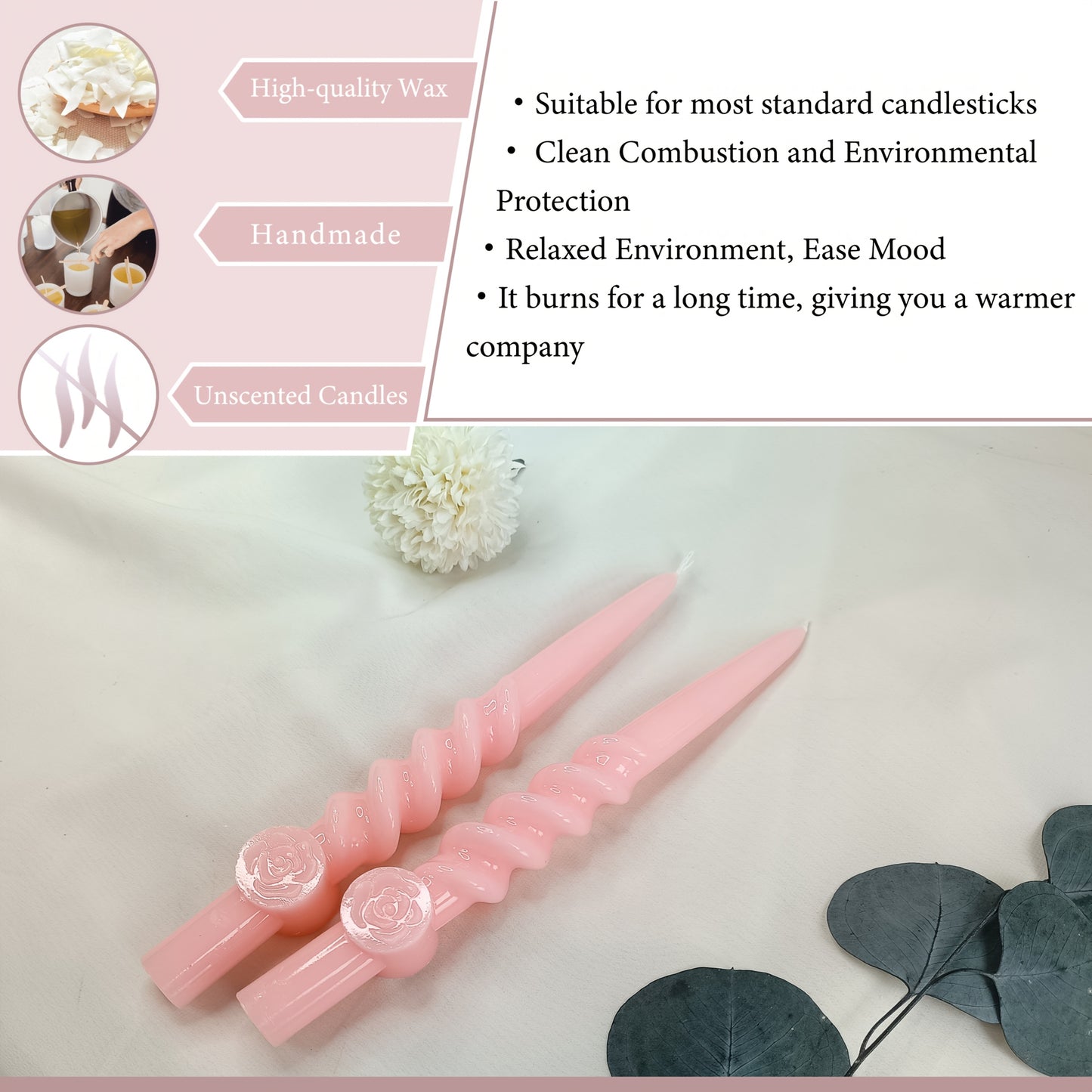 4pcs SSY Glitter Flower Carved Taper Candles, Unscented Paraffin Wax, Single-Wick, for Indoor & Outdoor Use, Perfect for Christmas, Halloween, Easter, Hanukkah, Thanksgiving, Valentine'S Day, Seasonal Celebrations & Universal