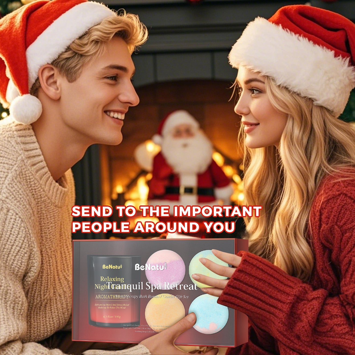 4pcs BeNaturd Spa Retreat Gift Set - Bath Soaking Salt Marbles and Scented Candles, Vegan, No Additives, Wholefood Ingredients, Ideal for Christmas, New Year, Valentine'S Day, Housewarming, Wedding, Bridal Shower, Anniversary
