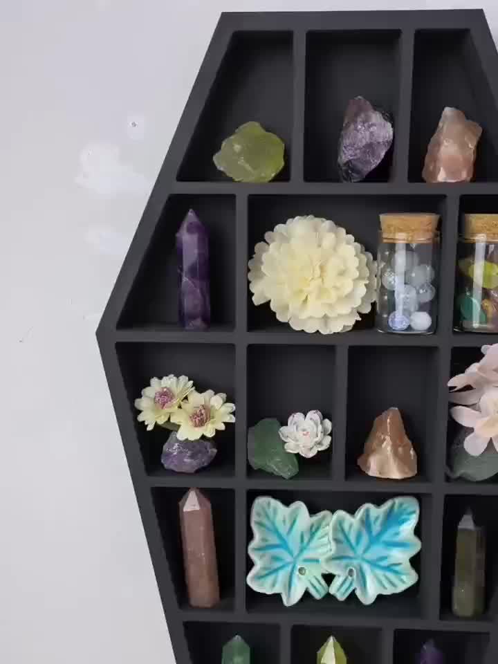1pc Coffin Shaped Floating Shelves, Gothic Decorative Coffin Crystal Holder, Wooden Display Rack, For Plants, Crystal, Figure, Scented Candles, For Home Room Living Room Office Decor, For Valentine's Day New Year Easter Party