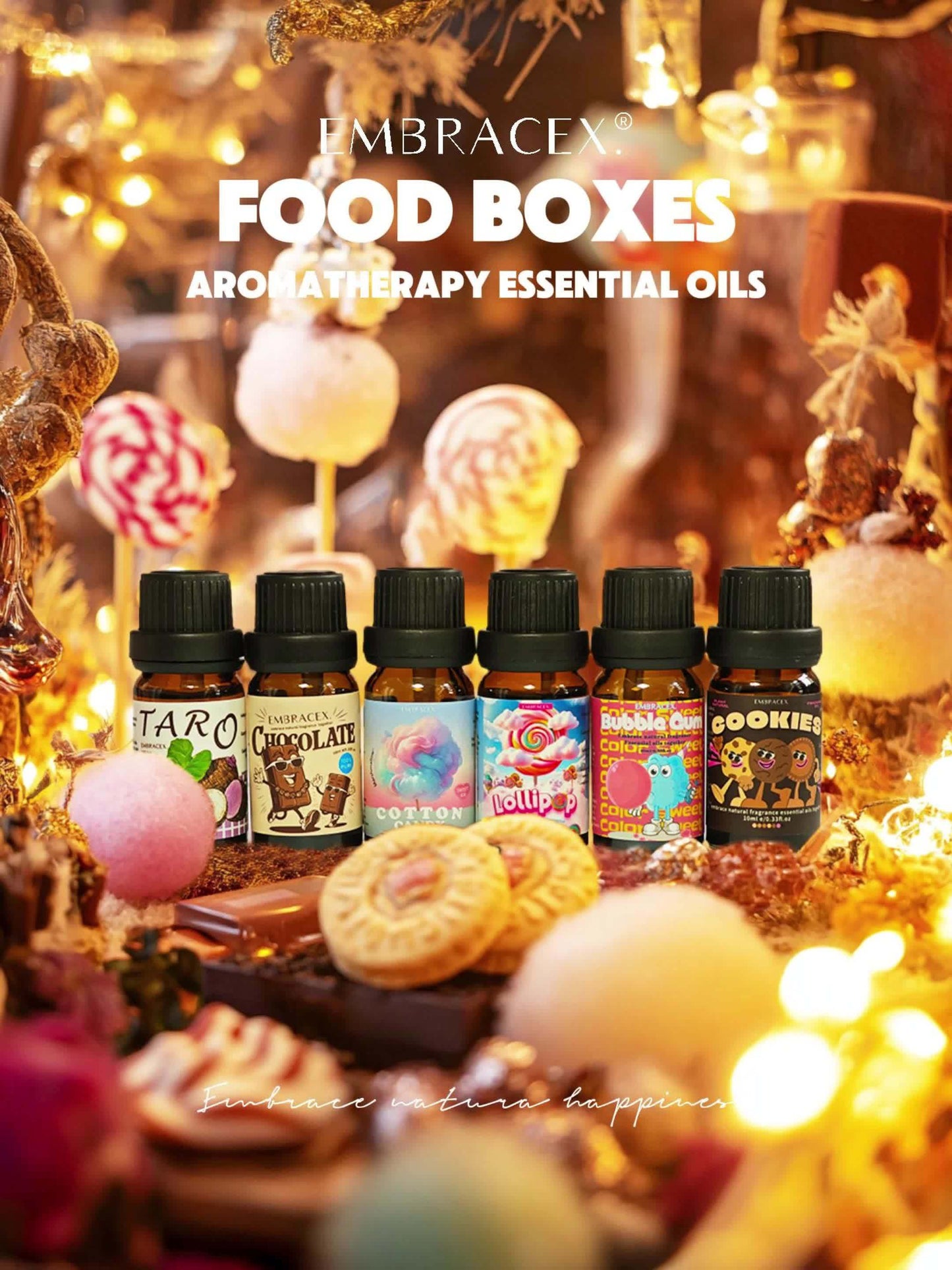 6pcs/1Set Essential Oil Gift Box Delicious Oils Bubble Gum, Chocolate, Cookies, Lollipop, Marshmallow, Taro Gourmet Fragrance Can Be Used in Aroma Machine, Humidifier, Massage, Making Candles/Soap