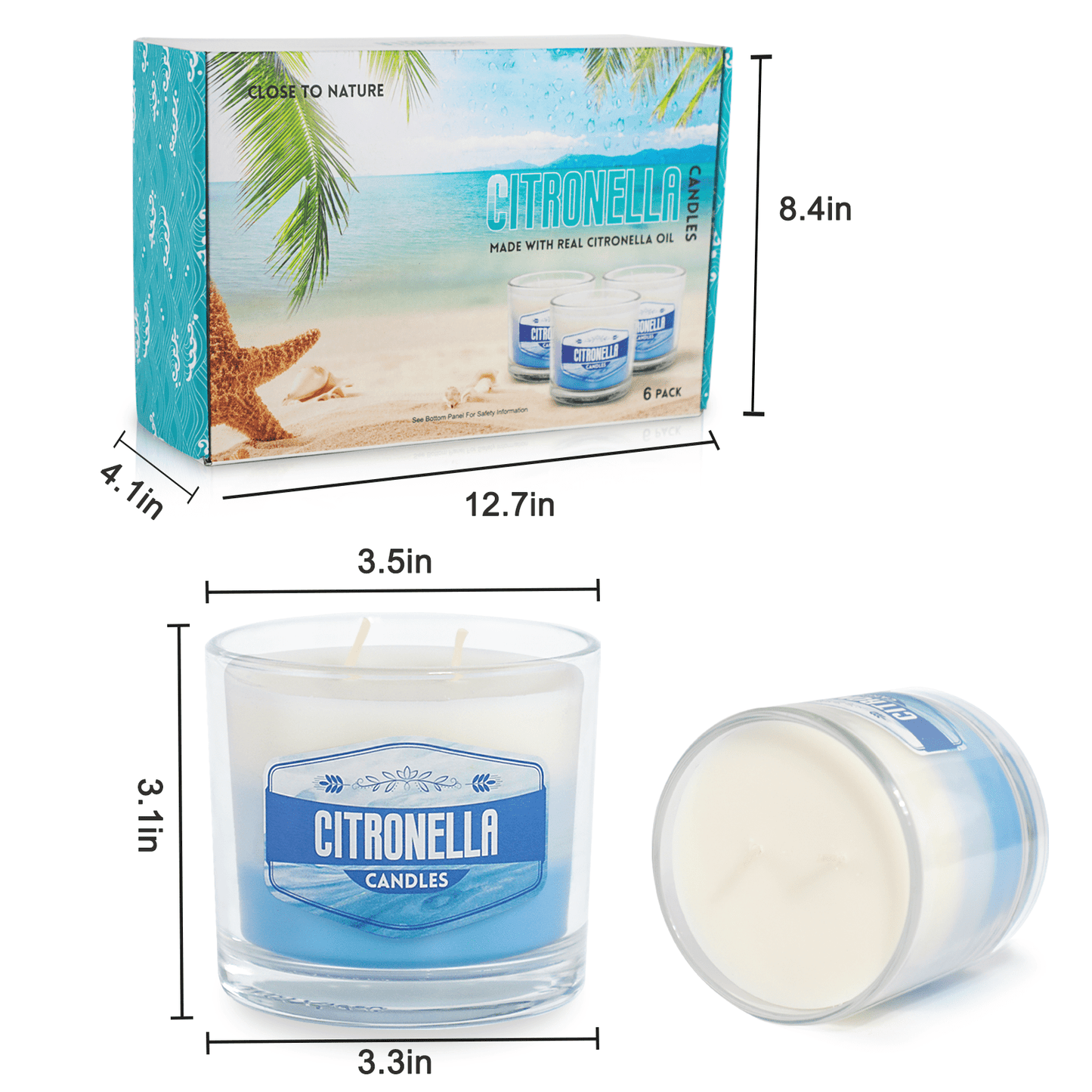 6 Pack Citronella Candles Outdoor, Large Citronella Candle , 60 Oz Fresh Citronella Soy Candle for Home, 450H Long Burn Outside Jar Candles for Yard Garden Balcony Camping Summer