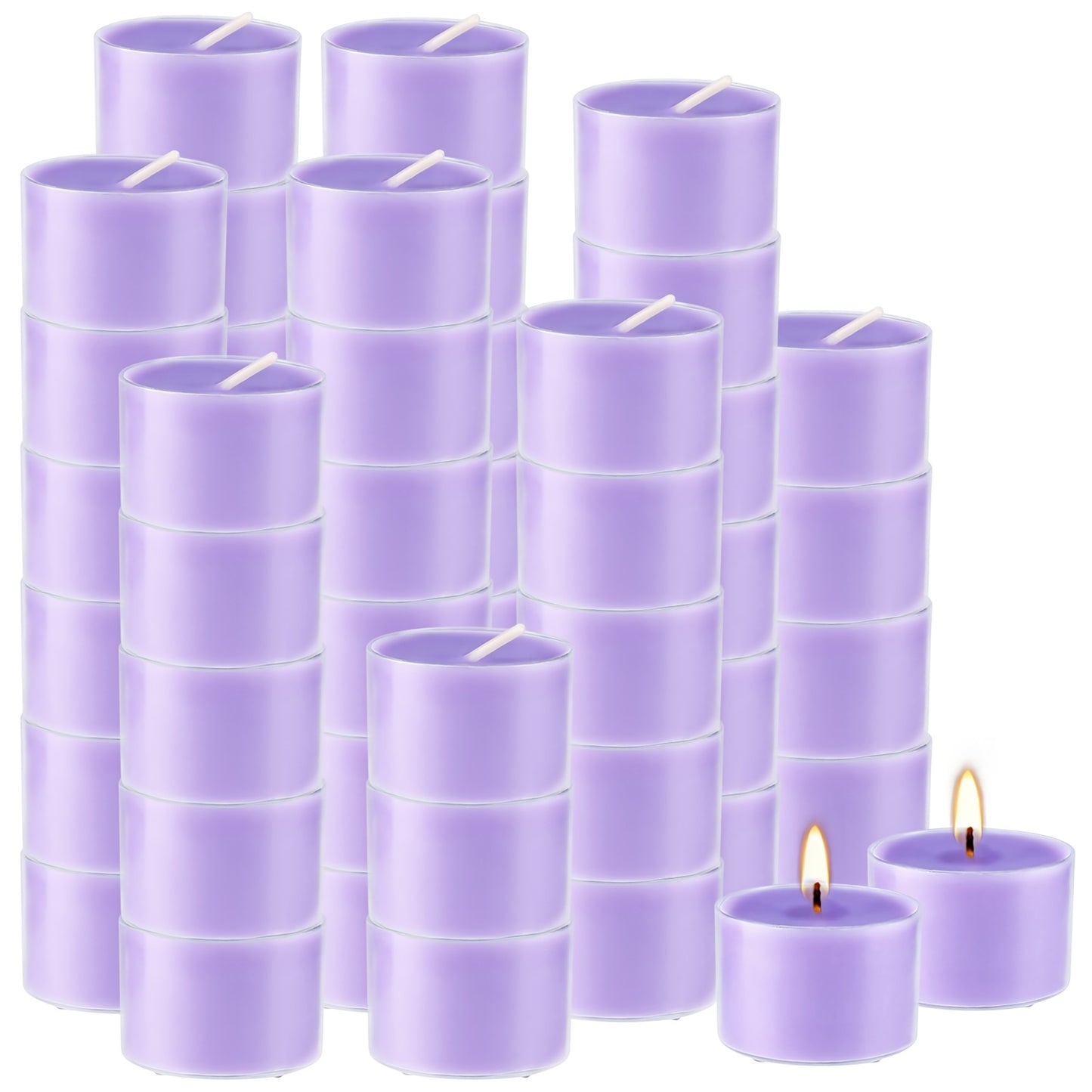 50 Packs Of 8-hour Lavender Flavored Tea Wax, Purple Transparent Small Tea Wax - Smoke-free, Drip Free, Long-lasting Soy Wax Tea Wax - Small Wish Mini Easy Elegant Romantic Candles, Suitable for Home Decoration, Meditation, A