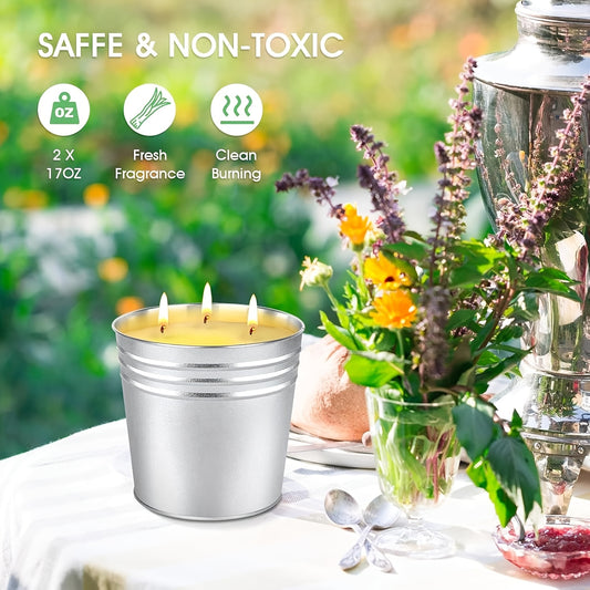 2 Lemongrass Oil Scented Candles In Large Iron Barrels, 15 Ounces, Smoke-free, Non Dripping, Elegant And Romantic Candles, Adding Classic And Elegant Beauty to Life, Making It The Perfect Gift Choice for Family And Friends