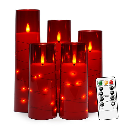 Nimiko 5 LED Flameless Candles (D2.3 * 5 "5" 6 "7" 8 ") Battery Powered Candles, Flickering LED Cylindrical Candles with Embedded Star String, Acrylic LED Cylindrical Candles with Remote Control And Timer, Suitable for Home D