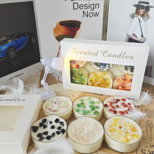 6pcs Crystals & Herbs Tealight Candles - Soy Candles - Candles - Scented Soy Tealights - Crystal Candles -Christmas Gifts-Handmade Candle Gift!Suitable For Mother'S Day Gifts, The Best Choice For Holiday Gifts