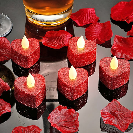 Creative Indoor Decoration Red Heart-Shaped Electronic Candle Lights, LED Flameless Candles with Batteries, Suitable for Wedding Decor, Party Decor, Valentine'S Day Decor, Mother'S Day Decor, Proposal Decor, And Heart-Shaped