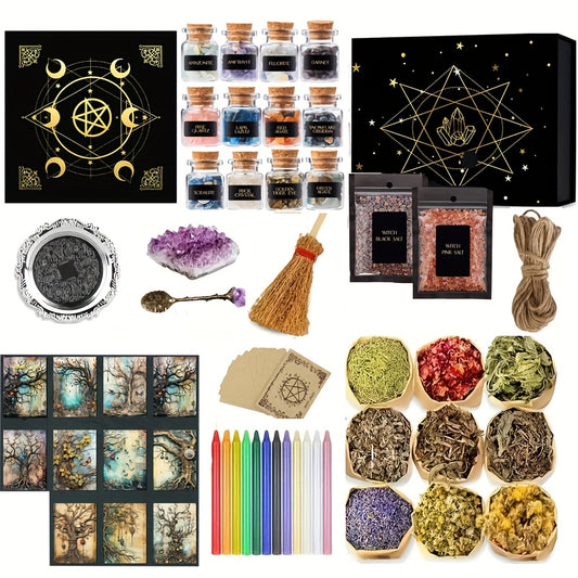 84pcs Large Witchcraft Supplies Kit For Spells Witch Box, Wiccan Supplies And Tools, Beginner Witchcraft Kit Witch Stuff For Pagan Rituals, for Halloween