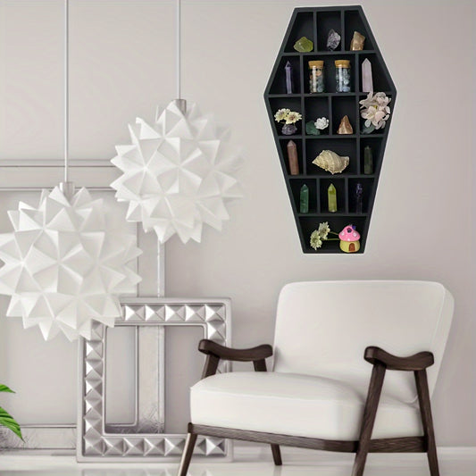 1pc Coffin Shaped Floating Shelves, Gothic Decorative Coffin Crystal Holder, Wooden Display Rack, For Plants, Crystal, Figure, Scented Candles, For Home Room Living Room Office Decor, For Valentine's Day New Year Easter Party