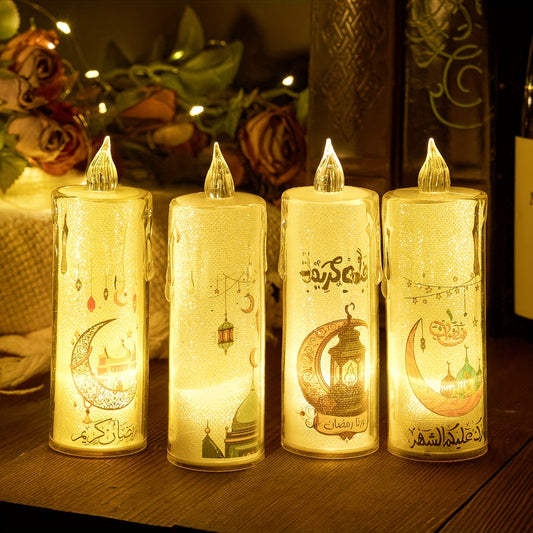 Pack of 4 LED Electronic Luminous Candle Lights, Ramadan Festival Activity Candles, Holiday Candles, Blessing Candle Lights, Atmosphere Decorative Lights, Ramadan Decoration and Arrangement Lights, Bedroom Ornament Decorative