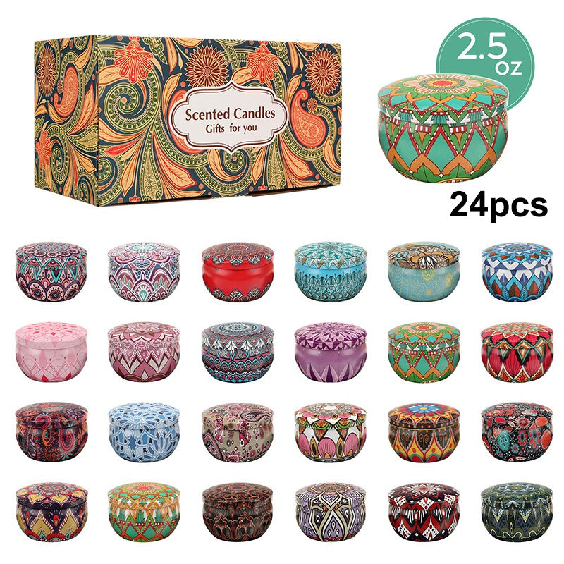 24 Scented Candles, Portable Tin Candles, 2.5 oz Each, Lasts 15-20 Hours, Scented Candles for Aromatherapy, Massage, Birthdays