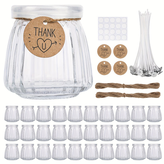 BlingFun 4pcs Mason Jar Candle Making Kit with Lids, Labels, Wicks & Dispenser - High Temp Resistant Glass Pudding Containers for DIY Candles, Home Decor & Gifts, Blingfun