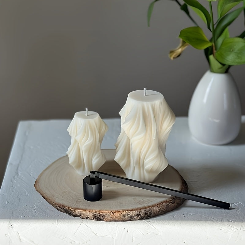 [Holiday Cheer, Aromatherapy Candle] Relaxing Spice Scent Handmade Soy & Beeswax Aromatherapy Candle - Modern Irregular Shape, Indoor/Outdoor Use, Minimalist Elegance, Geometric Wave Design, Scented Candles, Holiday Cheer
