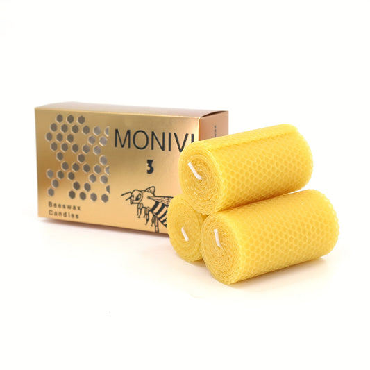 Beeswax Pillar Candles 3pcs Set - 2" X 3.4" Pure Beeswax Hand Rolled Candles, Elegant Beehive Texture Candles With Natural Scent For Dating, Party, Event, Gift & Home Decor