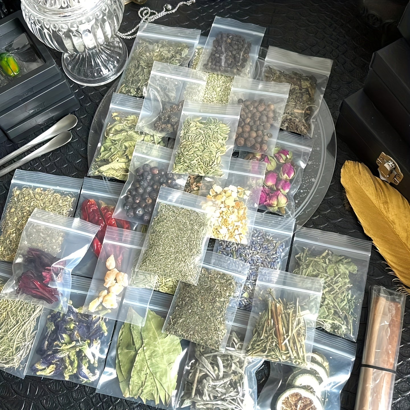 Witchcraft Supplies Wiccan Tools for Beginners - 62 Set Witchy Gifts Starter Kit Box - Crystals for Witchcraft Spell Jars Candles - Spiritual Altar Witch Stuff for Pagan Gothic Room Decor
