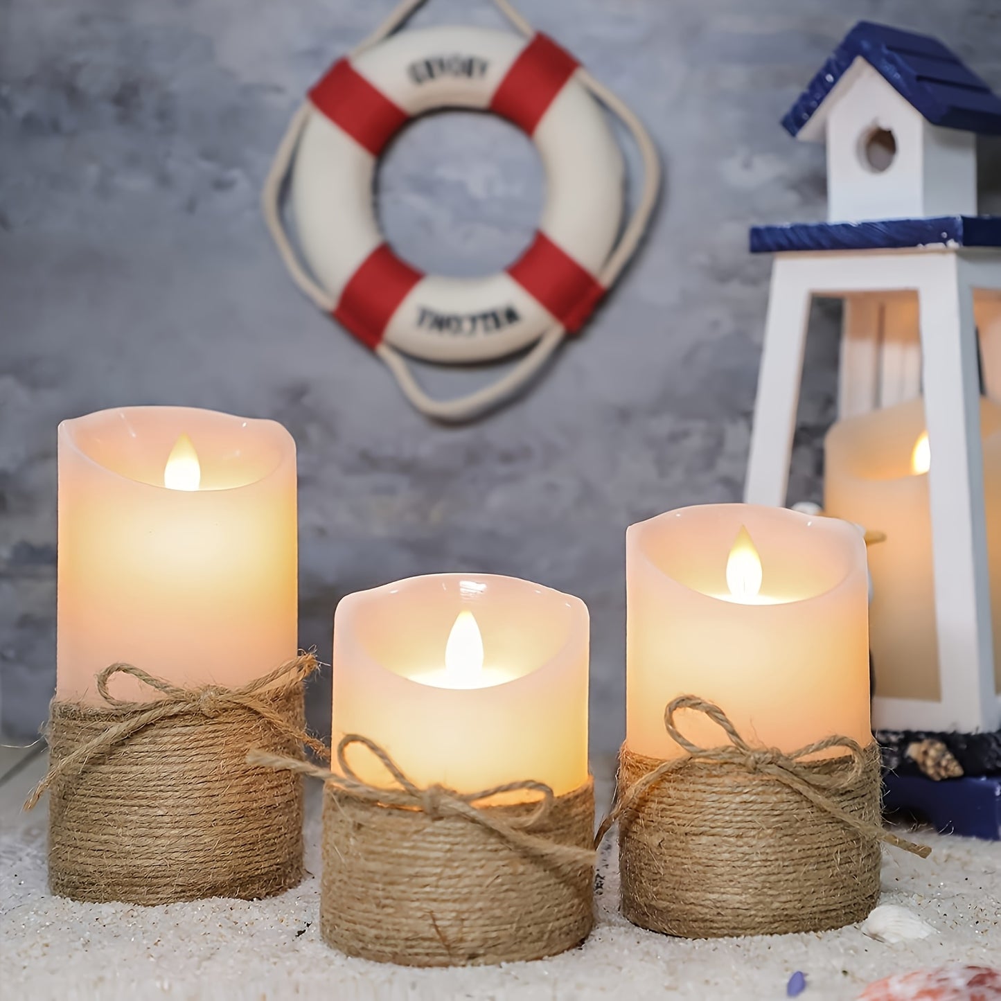 3pcs Set, Flameless Candles, Flickering LED Pillar Candles, with Remote Control, Battery-powered, with Hemp Rope, Suitable for Halloween, Home Bedrooms, Churches And Other Decorations