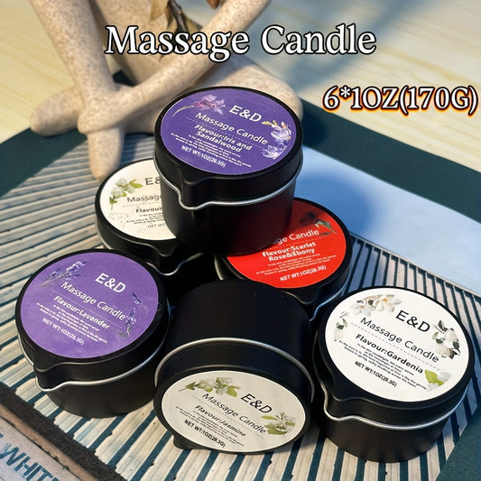 6pcs Natural Scented Soy Wax Massage Candles (Total 6oz/170g - Each 1oz) | Essential Oil Melts into Warm Massage Oil | Handcrafted for Nail Salons & Spas - Luxury Gift for Christmas, Valentine’s Day & Mother’s Day