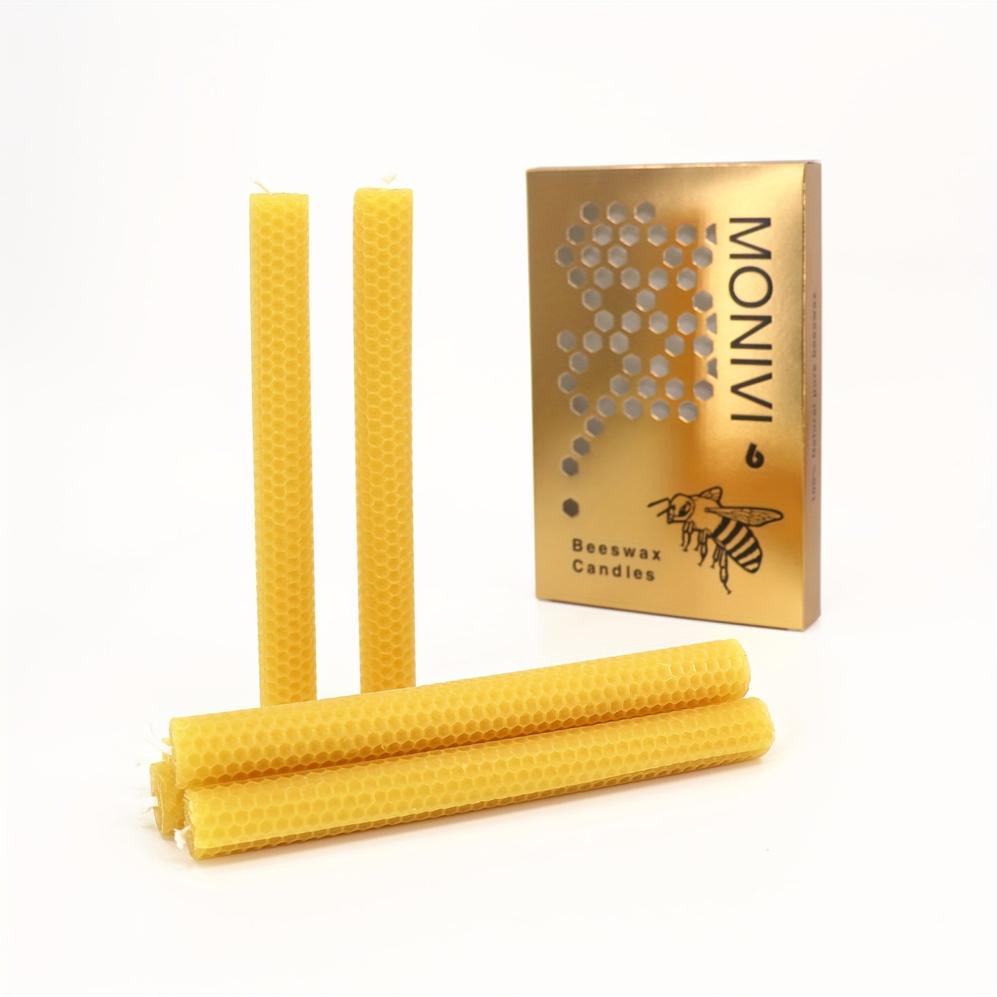Beeswax Taper Candles 8" 6pcs Set - Natural Beeswax Hand-Rolled Beehive Texture Flat Top Candle Sticks, Natural Honey Aroma Candles For Dating, Party, Event, Gift & Home Decor