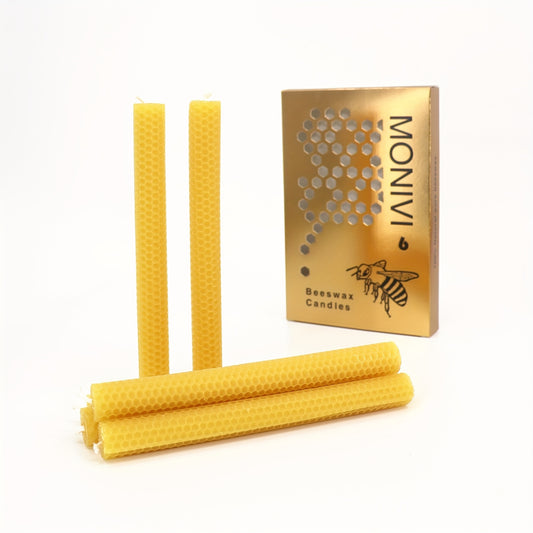 Beeswax Taper Candles 8" 6pcs Set - Natural Beeswax Hand-Rolled Beehive Texture Flat Top Candle Sticks, Natural Honey Aroma Candles For Dating, Party, Event, Gift & Home Decor