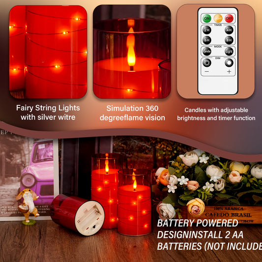 EEBUSS Flameless Candle With Embedded Star String, 3 Battery-Powered Candles (D3×H4"5"6), Flashing LED Candle With Remote Control And Timer. Ideal For Christmas Decorations, Parties, Family Gatherings