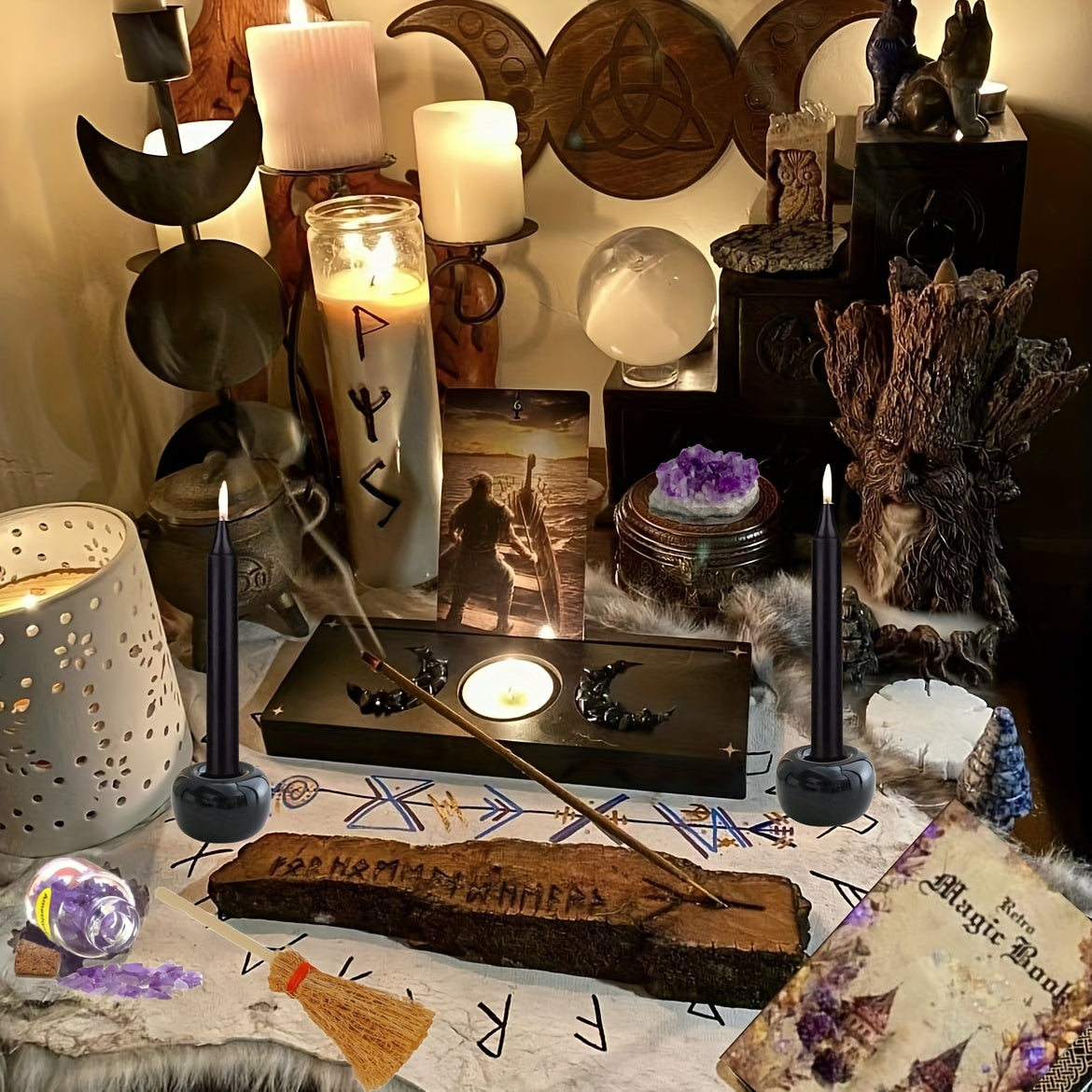 Witchcraft Starter Kit - 70pcs Set with Candles, Vintage Journaling Paper, Quill Pen, Jar, Broom & Black Salt