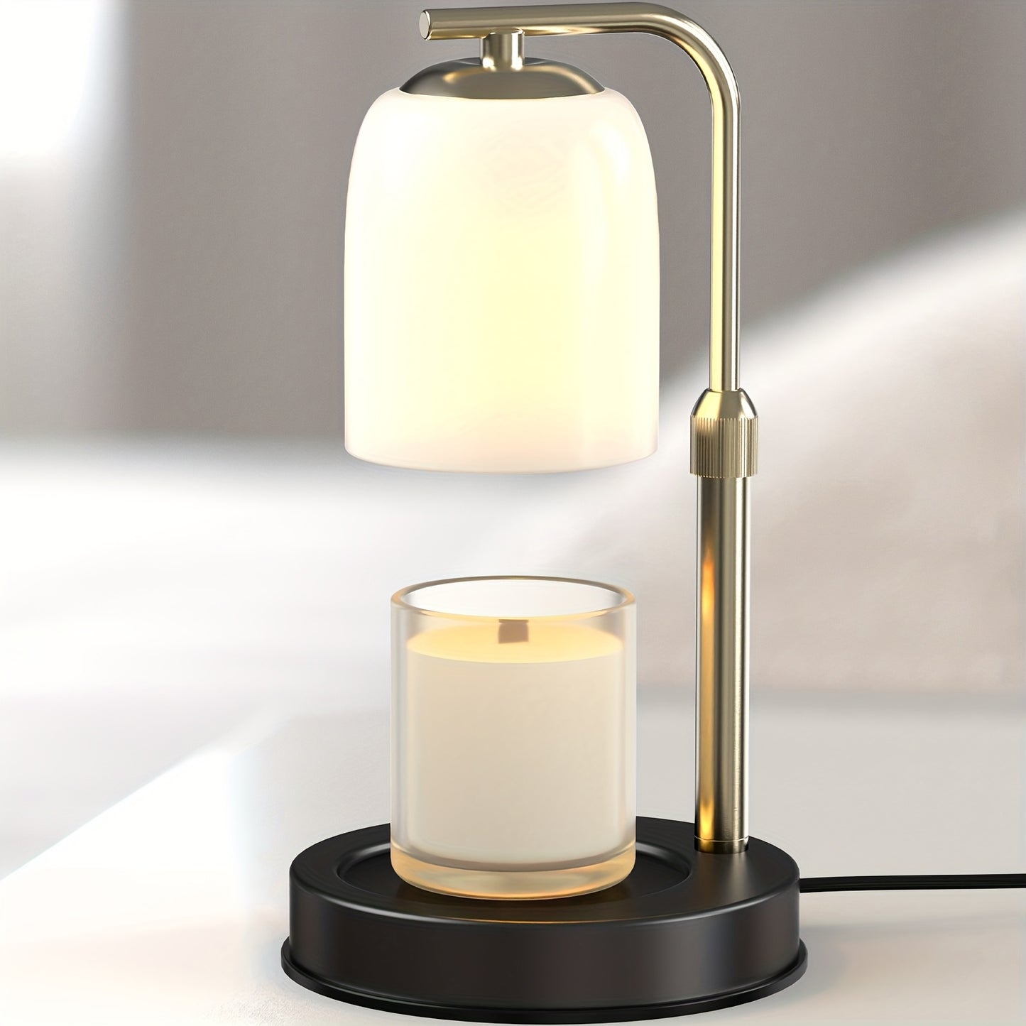 [Home Relaxation] Elegant Flameless Candle Warmer Lamp with Adjustable Brightness - White Electric Aromatherapy Wax Melter, Safe for Bedroom & Desk Use, Includes Timer & Dual Light Bulbs, Fits Candles up to 8" - Ideal Gift