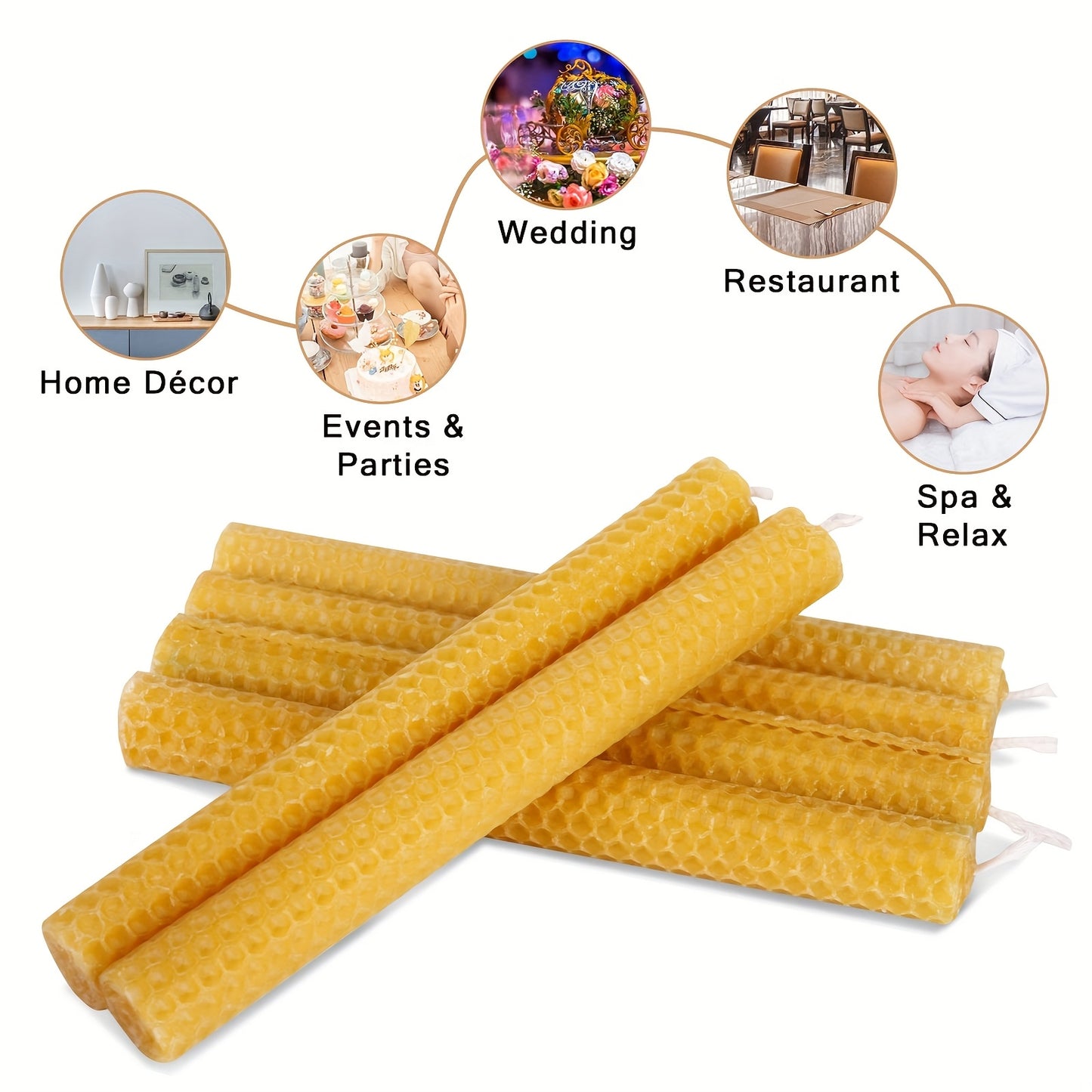 Beeswax Taper Candles 8" 6pcs Set - Natural Beeswax Hand-Rolled Beehive Texture Flat Top Candle Sticks, Natural Honey Aroma Candles For Dating, Party, Event, Gift & Home Decor