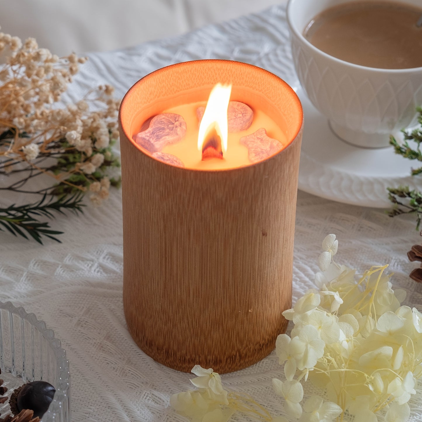 [Pleasant Strong Fragrant Candles] Large Carbonized Bamboo Jar Scented Candles - Pleasant Strong Fragrant Smell, Long Burning - Unique Fragrance Gifts for Women, Mothers, Sisters, Female Friends, Aunts, Nurses, Men, Thanksgiv