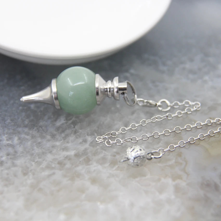 Natural Rose Quartz Labradorite Pendulum for Dowsing Divination Round beads Stone Crystal Cone Pendants pendulos Jewelry