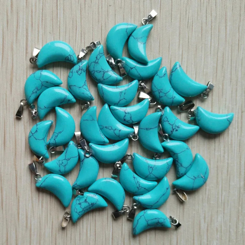 Good quality mix natural stone tiger eye white crystal moon shape pendants for jewelry making Wholesale 50pcs/lot