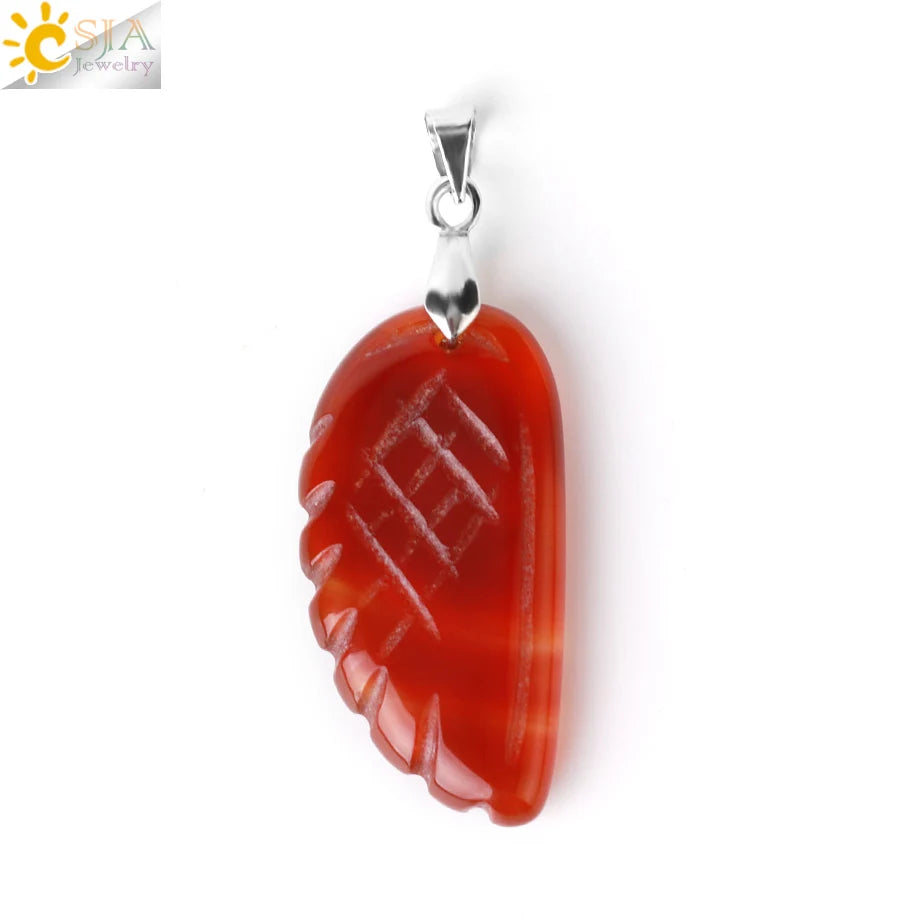 CSJA Natural Gem Stone Angel Wing Necklaces & Pendants Purple Pink Rock Crystal Lapis Lazuli Opal Green Aventurine Jewelry E768