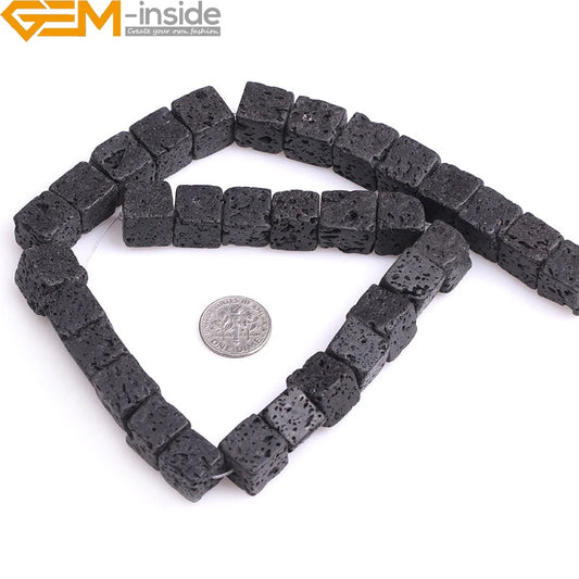 Natural Gem-Inside Square Black Lava Rock Strand 15"Beads For Jewelry Making Bracelet Necklace Diy Gifts Wholesale New