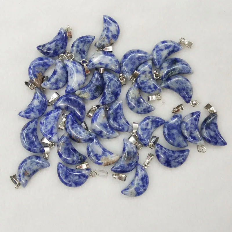 Good quality mix natural stone tiger eye white crystal moon shape pendants for jewelry making Wholesale 50pcs/lot