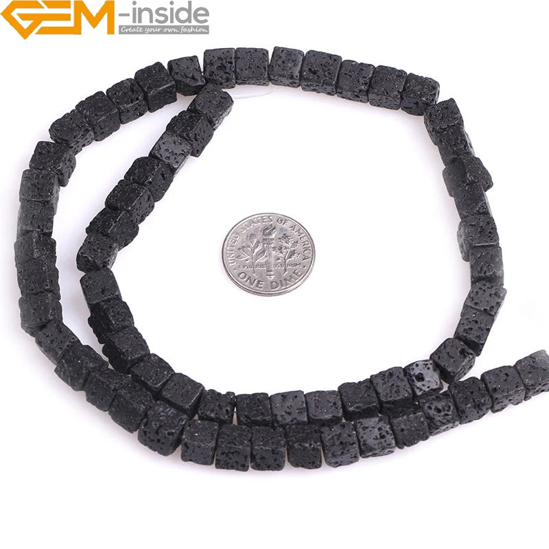 Natural Gem-Inside Square Black Lava Rock Strand 15"Beads For Jewelry Making Bracelet Necklace Diy Gifts Wholesale New
