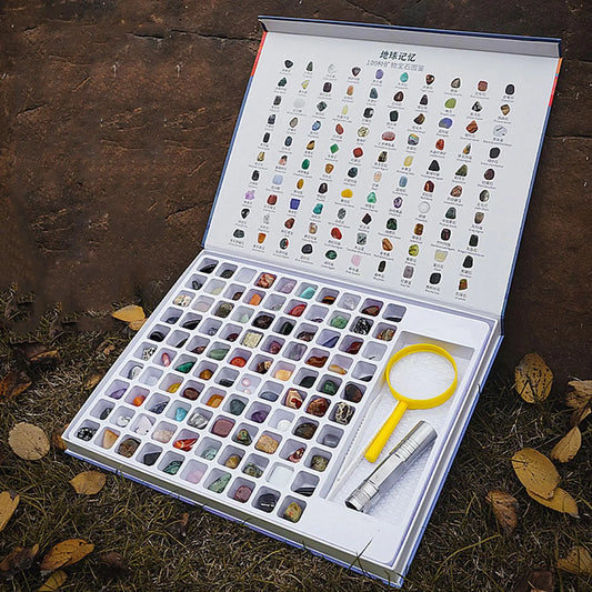 Rock Mineral Kit Natural Gems Collection Geology Educational Kit Gemstone Crystal set Rock Book Gem Kit for Children Gifts