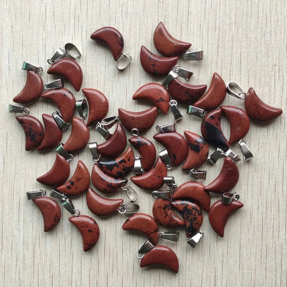 Good quality mix natural stone tiger eye white crystal moon shape pendants for jewelry making Wholesale 50pcs/lot