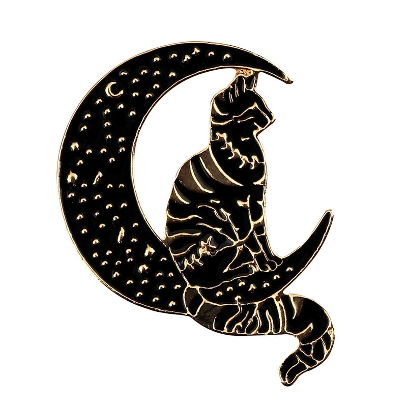 Witches Punk Black Enamel Pins Magical Hat Furnace Moon Cat Brooch Backpack Denim Lapel Pin Badge Dark Gothic Party Jewelry Gift