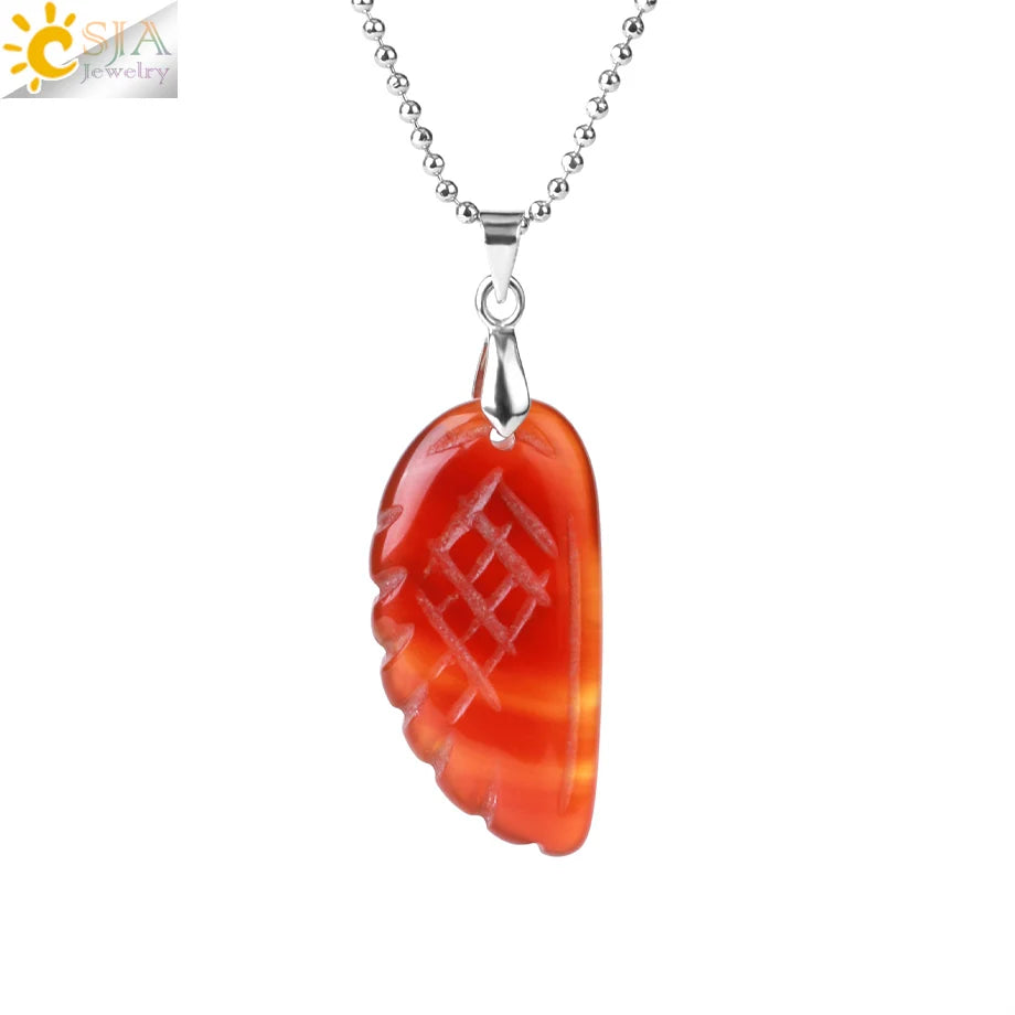 CSJA Natural Gem Stone Angel Wing Necklaces & Pendants Purple Pink Rock Crystal Lapis Lazuli Opal Green Aventurine Jewelry E768