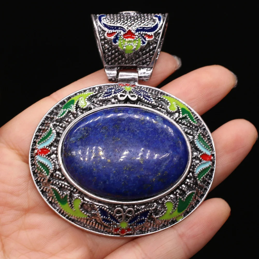 Vintage Ethnic Natural Stone Crystal Agates Charms Elliptical Boho Abalone Shell Pendant for Jewelry Making DIY Necklace Gift