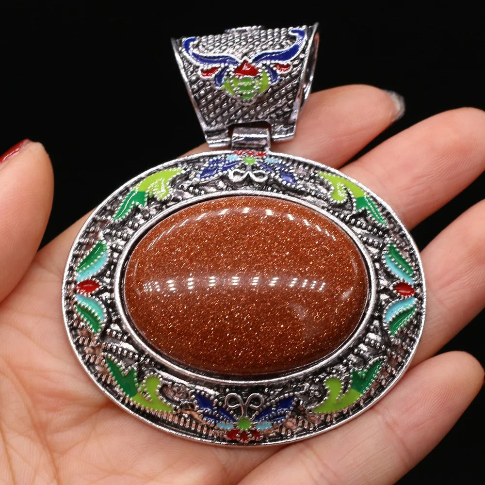 Vintage Ethnic Natural Stone Crystal Agates Charms Elliptical Boho Abalone Shell Pendant for Jewelry Making DIY Necklace Gift
