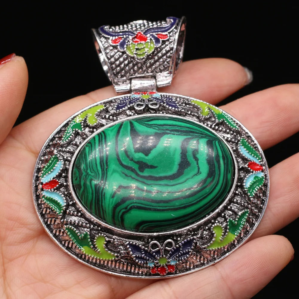 Vintage Ethnic Natural Stone Crystal Agates Charms Elliptical Boho Abalone Shell Pendant for Jewelry Making DIY Necklace Gift