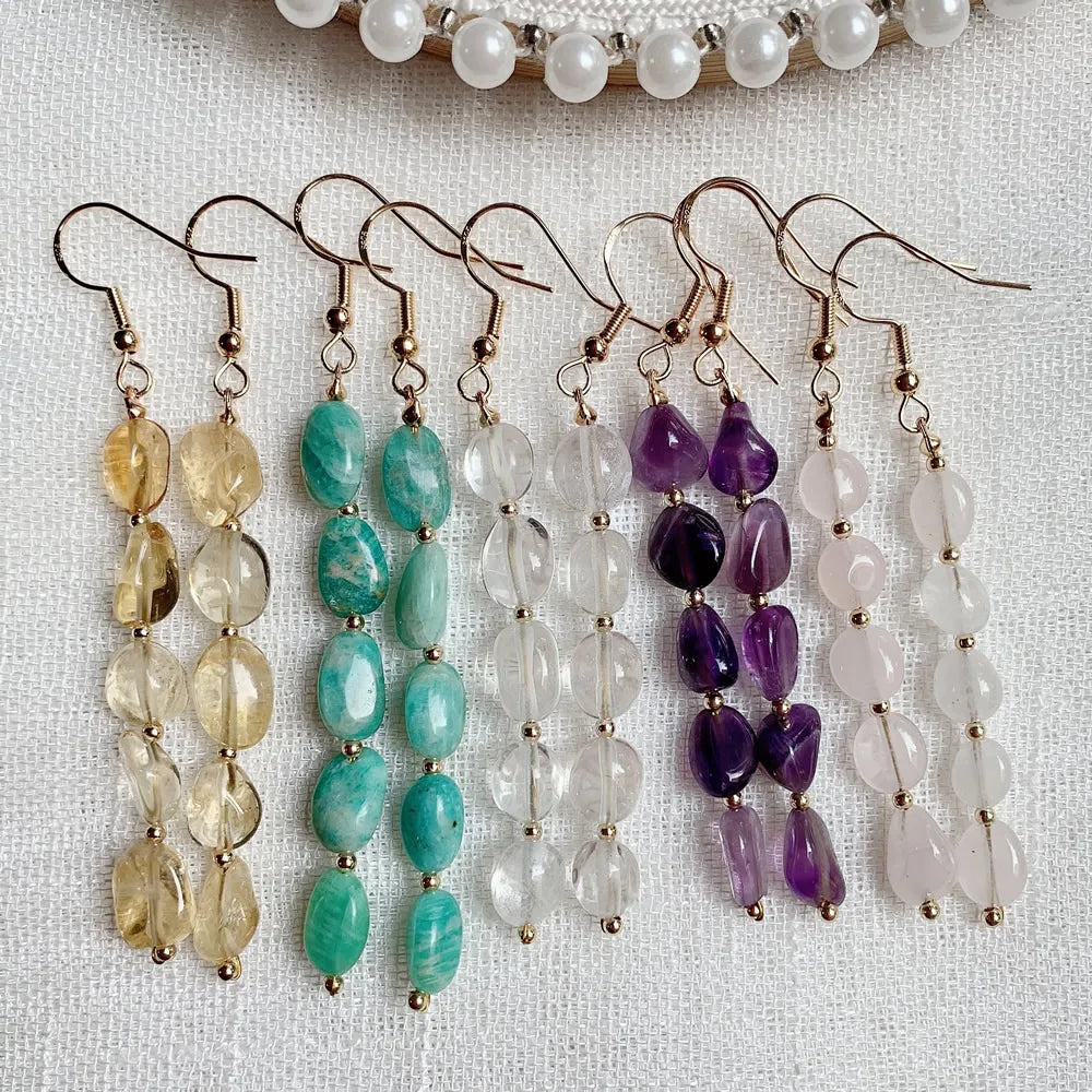 Natural Crystal Drop Earring for Women Party Wedding Irregular Rock Quartz Amazonite Citrines Gems Stone Long Tassel Earring