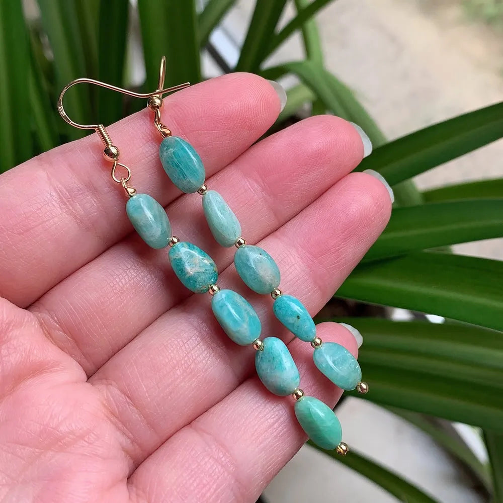 Natural Crystal Drop Earring for Women Party Wedding Irregular Rock Quartz Amazonite Citrines Gems Stone Long Tassel Earring