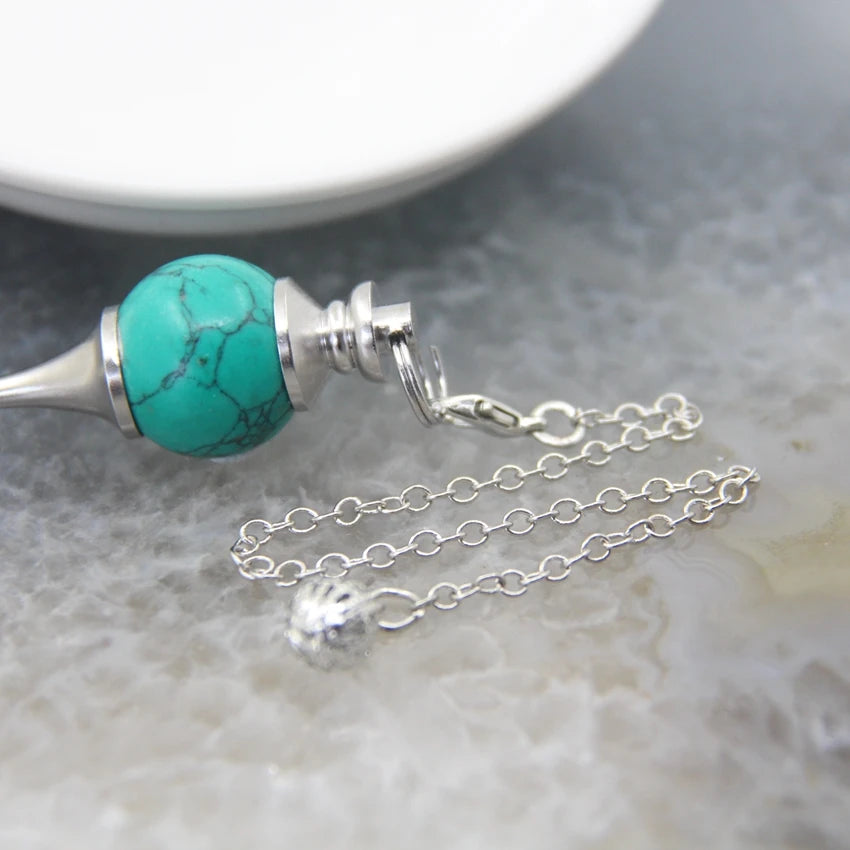Natural Rose Quartz Labradorite Pendulum for Dowsing Divination Round beads Stone Crystal Cone Pendants pendulos Jewelry