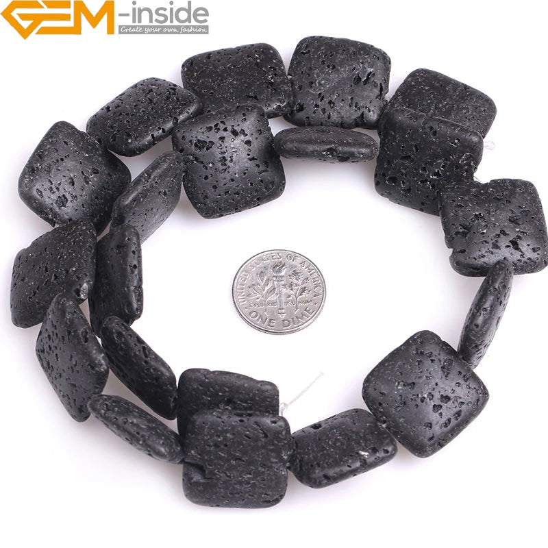 Natural Gem-Inside Square Black Lava Rock Strand 15"Beads For Jewelry Making Bracelet Necklace Diy Gifts Wholesale New