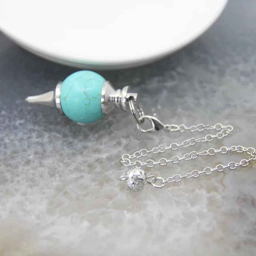 Natural Rose Quartz Labradorite Pendulum for Dowsing Divination Round beads Stone Crystal Cone Pendants pendulos Jewelry