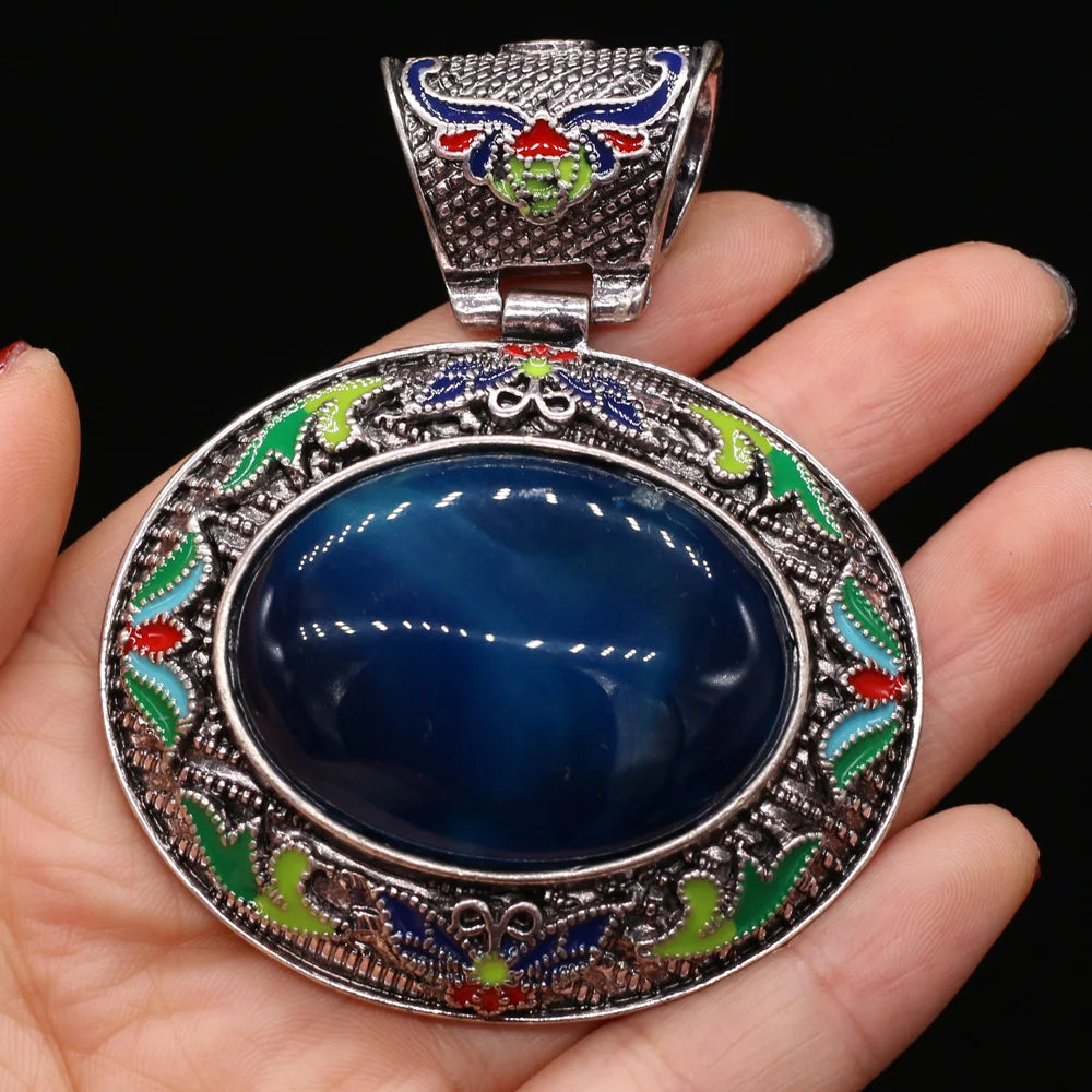 Vintage Ethnic Natural Stone Crystal Agates Charms Elliptical Boho Abalone Shell Pendant for Jewelry Making DIY Necklace Gift