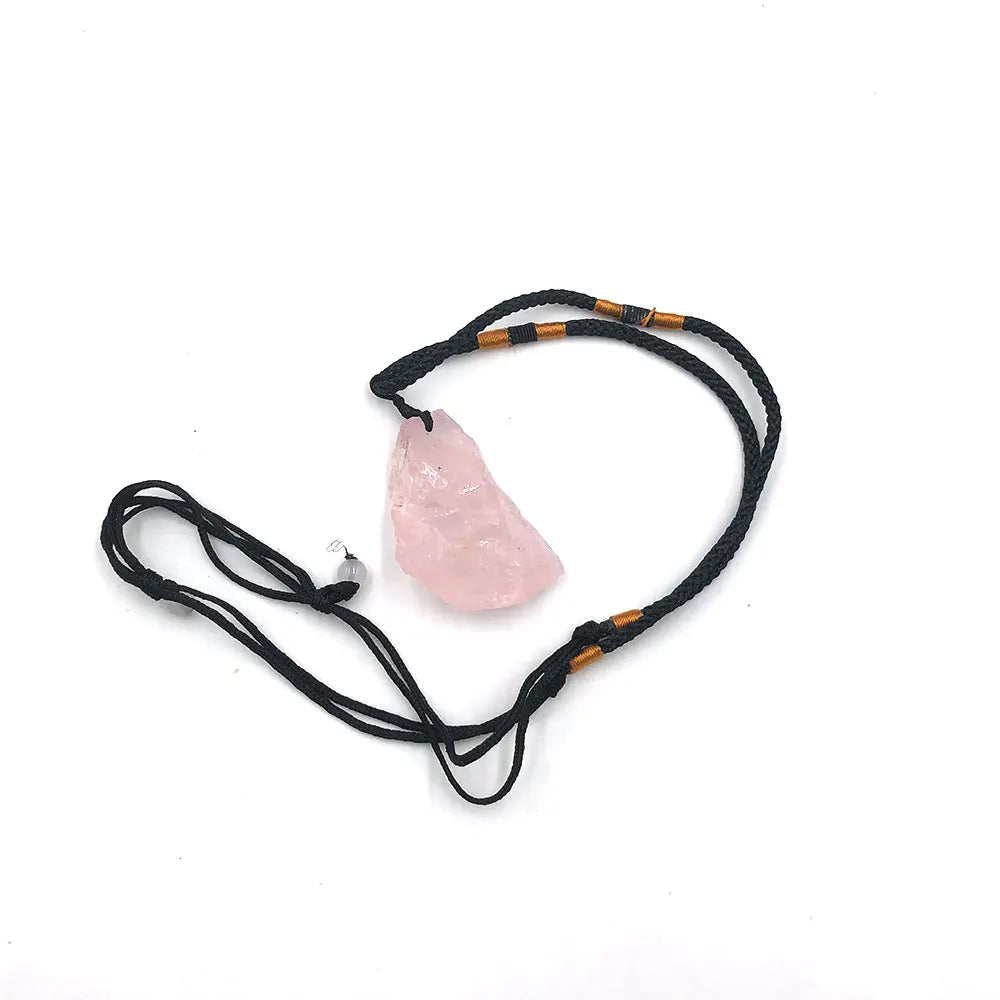 1pc Random Natural Rough Rose Quartz Raw Stone Pendant Necklace Crystal Mineral Healing Reiki Gemstone Crafts Fashion Gift RQ